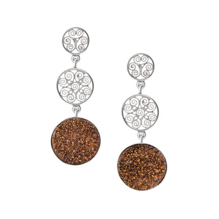 Arete doble circulo de filigrana con piedra druzy redonda