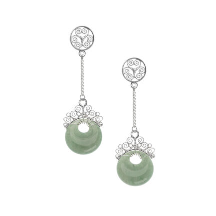 Arete circulo filigrana con corona chica verde y cadena
