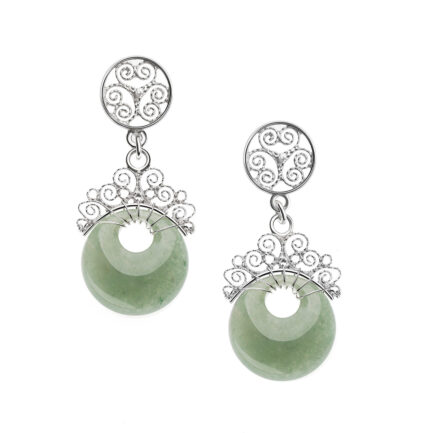 Arete circulo filigrana con corona chica verde